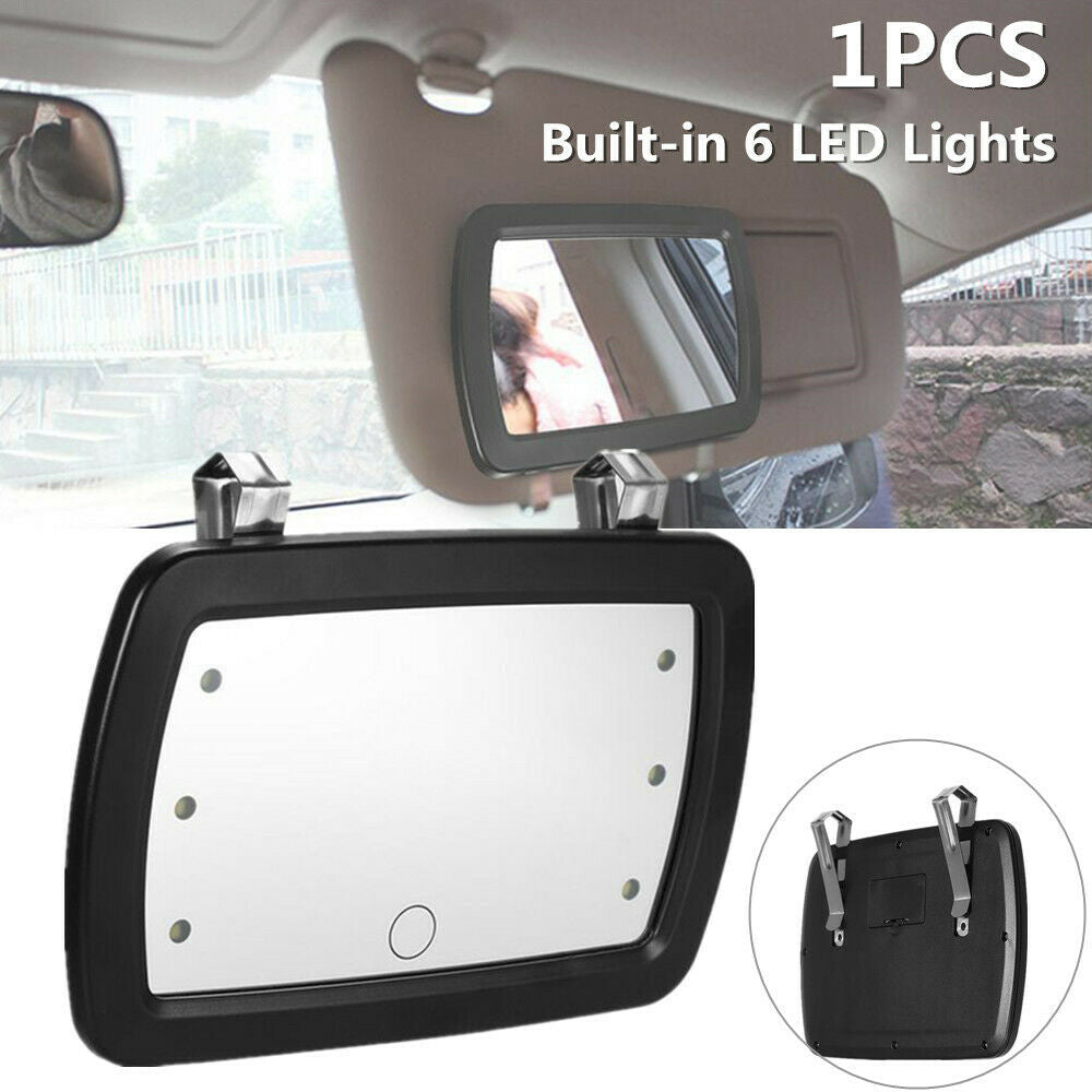 Finger Touch Car Interior Sun Visor Sun-shading 6 LED Light Make-up Mirror Black