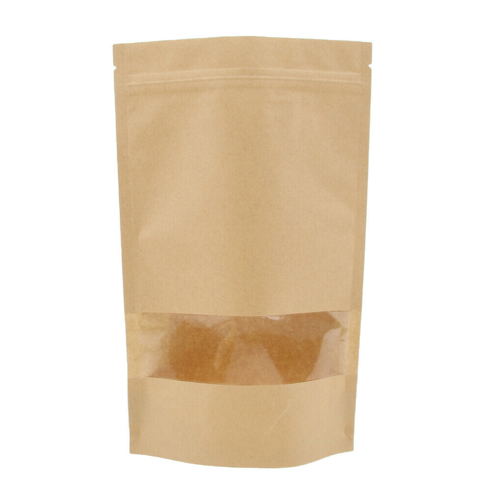 100x Kraft Paper  Bag Stand Up Pouches Food Storage 16x22cm