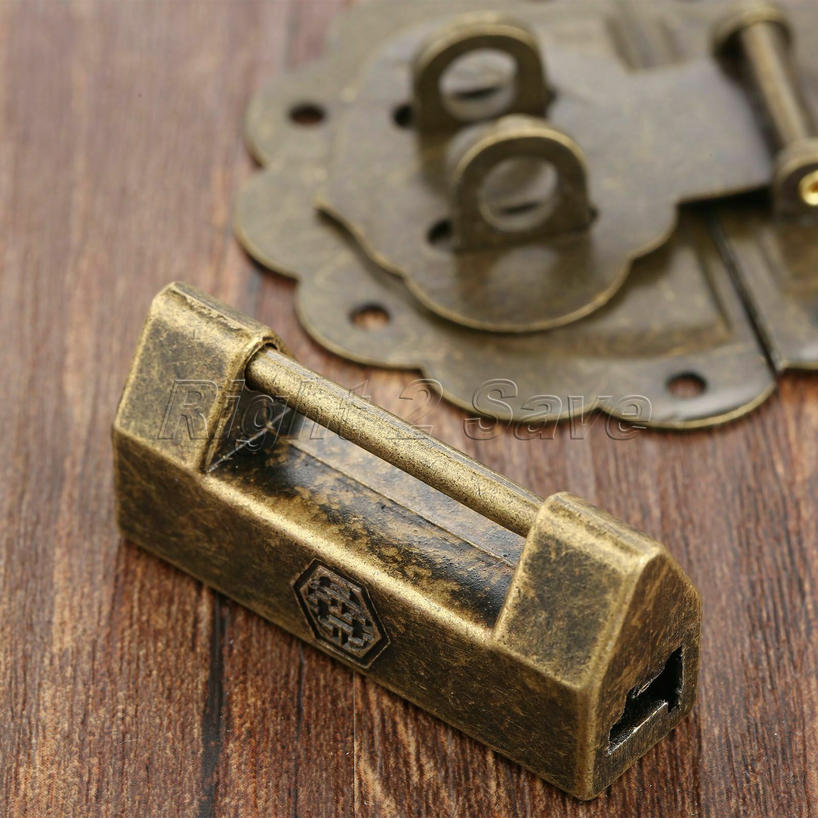 Classic Decorative Padlock & Wooden Chest Case Jewelry Box Latch Hasp Catch Set