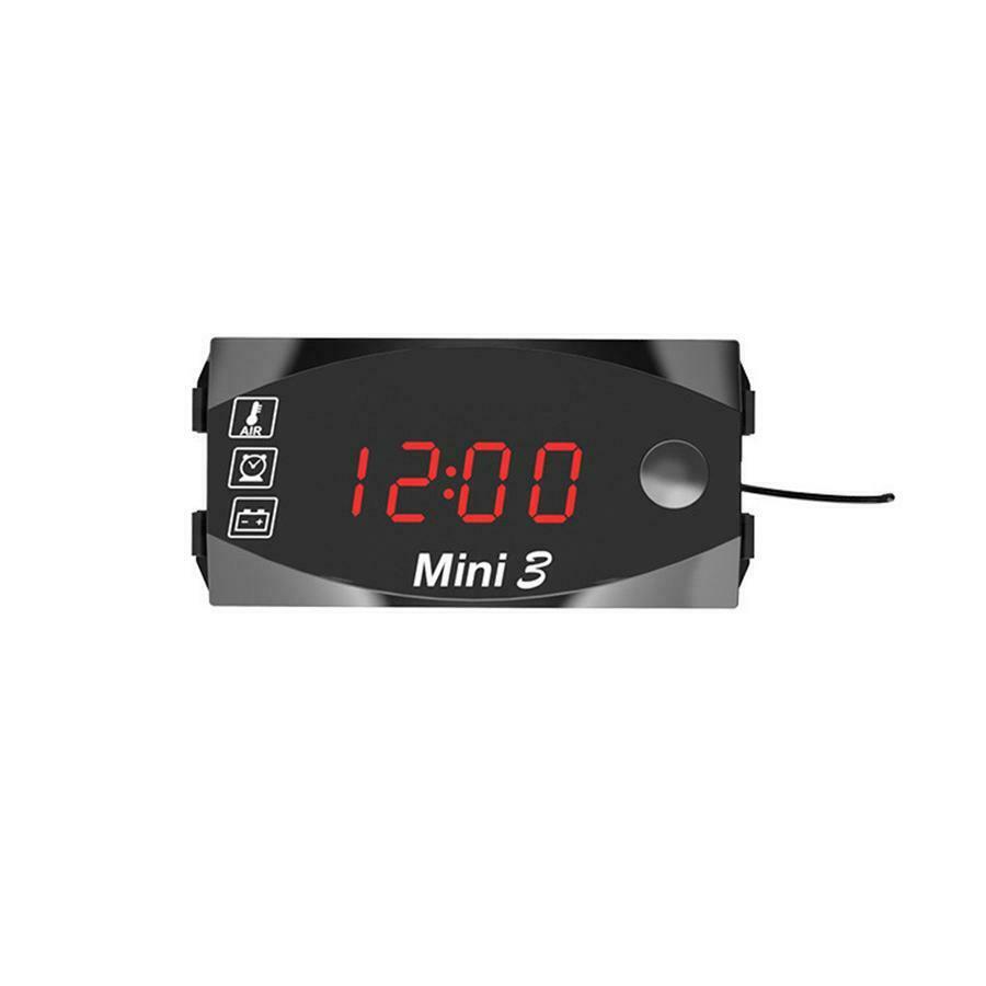 3 IN 1 Motorcycle Voltmeter Voltage Meter & Air Temperature  & Time Clock LED