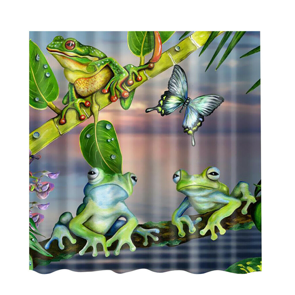 180x180cm Frogs Print Shower Curtain Bathroom Fabric Hanging Sheer Decor #1