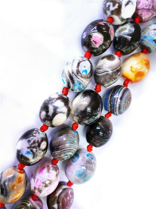 1 Strand 18x16mm Colorful Dream Fire Agate Oval Rice Spacer Beads 15.5" HH8539
