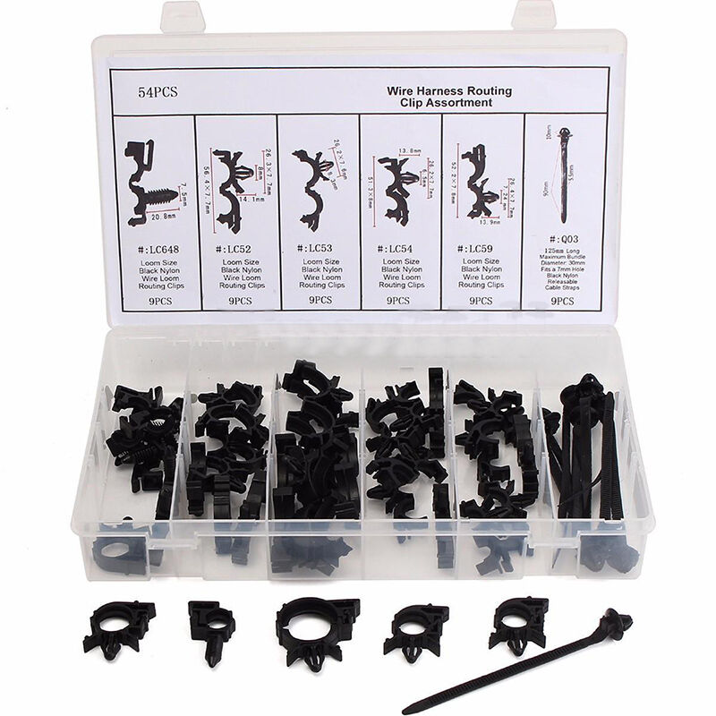 54pc Wiring Harness Wire Loom Routing Clips Assortment Convoluted Conduit For GM