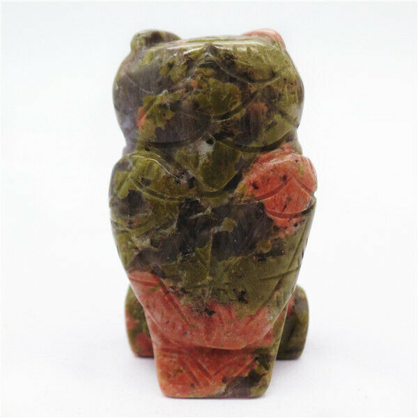 48x28x18mm Natural Unakite Jasper Carved Owl Decoration Statue Home Decor HH7926