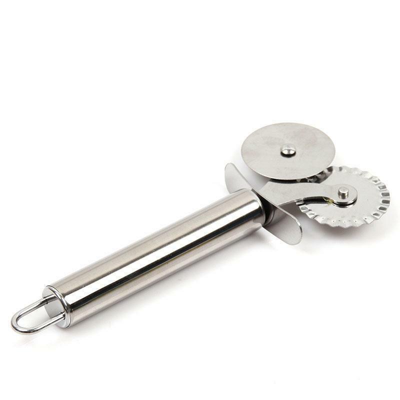 Stainless Steel Wheel Cutter Flat&Fluted Wheel Pizza Pastry Pasta Dough Cutter S