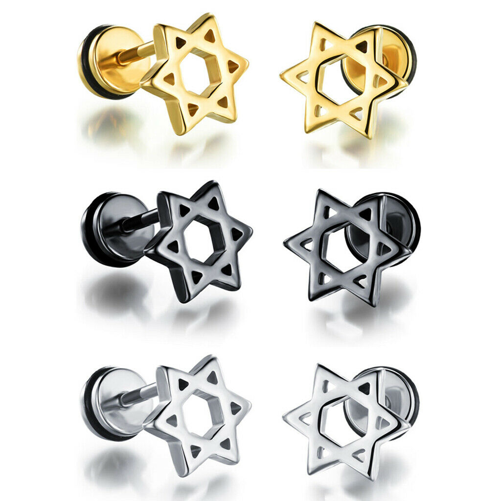 Star of David Stainless Steel Ear Studs Earrings Screw Fashion Lady Man Gift