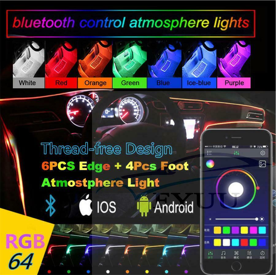 10Pcs NO Threading Ambient Light Car Atmosphere Light Lamp APP Control 64 Colors