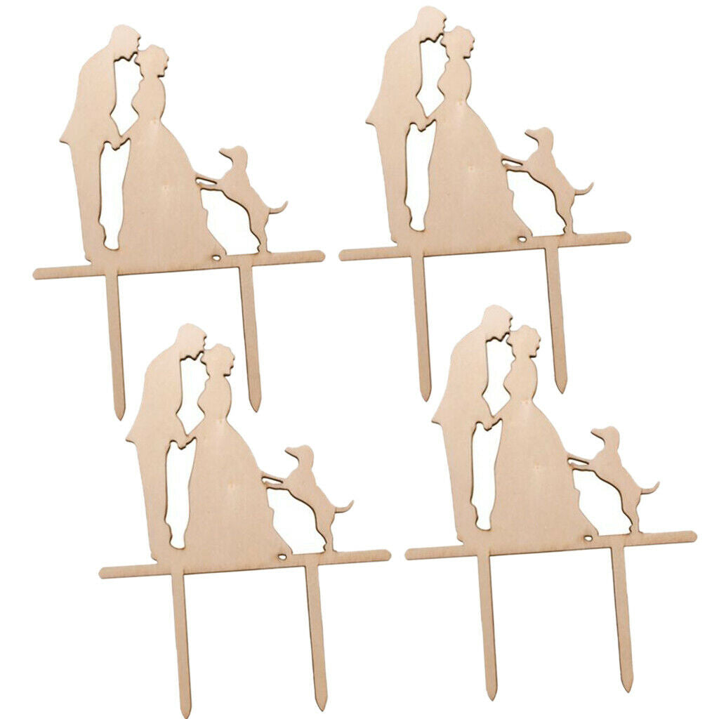 Pack of 4 Bride and Groom Silhouette with Dog Cake Topper Wedding Cake DÃ©cor