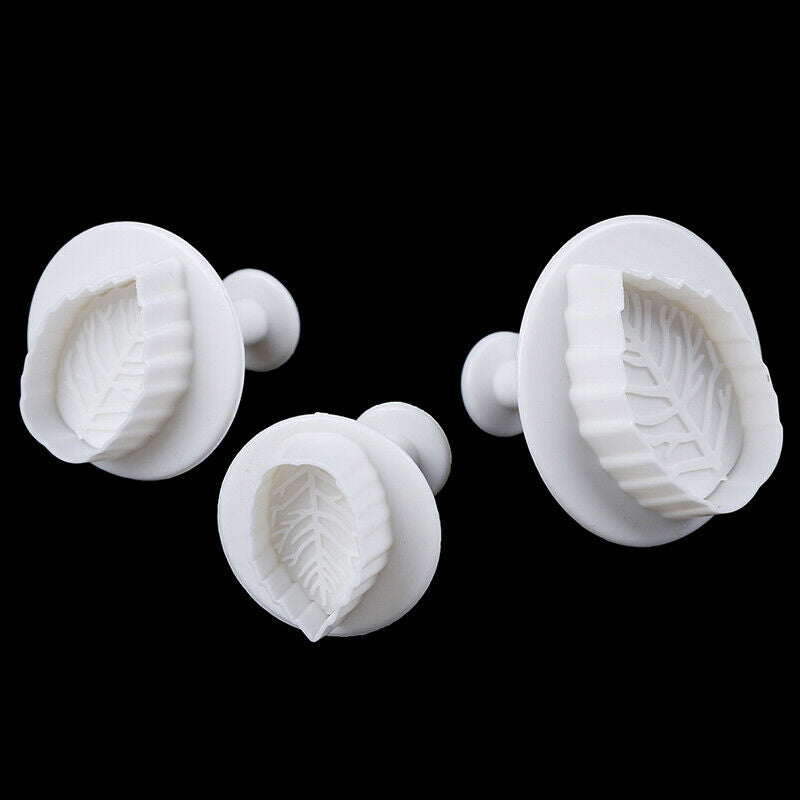 3pcs Cake Rose Leaf shaped mold Plunger Fondant Decorating Cake Cutter To.l8