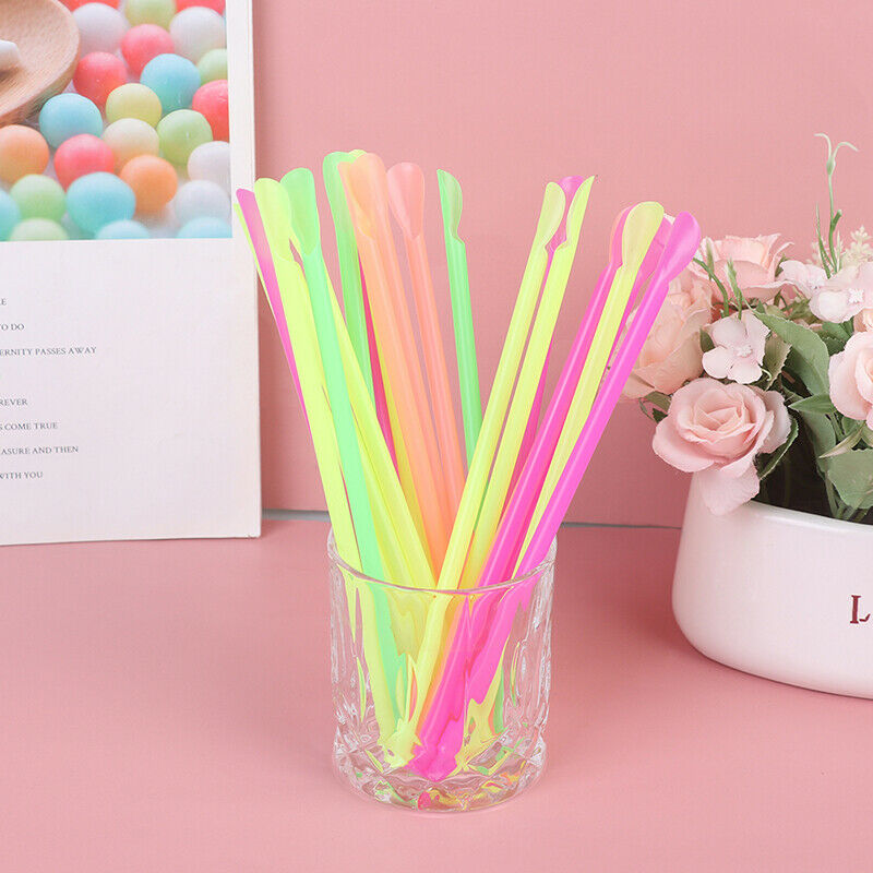 50Pcs/Set Plastic Drinking Straws Spoon Colorful Disposable Tea Tools StrawFCA
