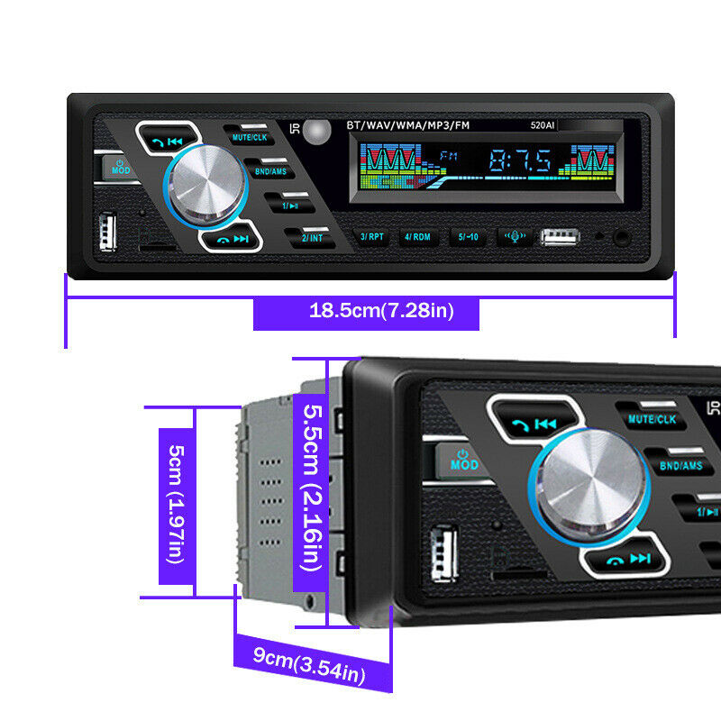 24V 4-Channel Digital 1 Din Car Stereo Audio Bluetooth USB/SD/FM/WMA/MP3 Radio