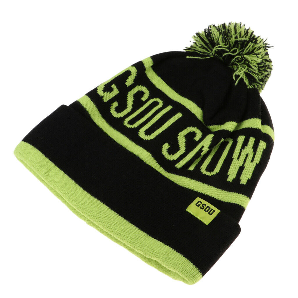 Unisex Snowboard Baggy Beanie Hat Winter Warm Pom Knit Ski Cap Green