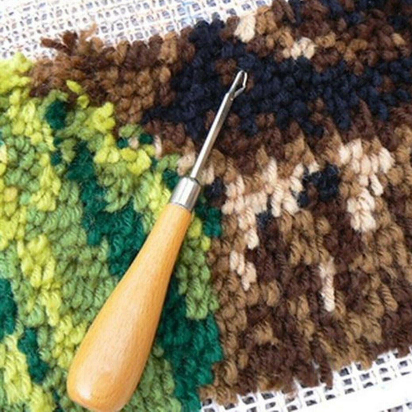 7x Latch Hook Set Quality Wooden Crochet Needle Hook for Rag Rug Making Kit Tool