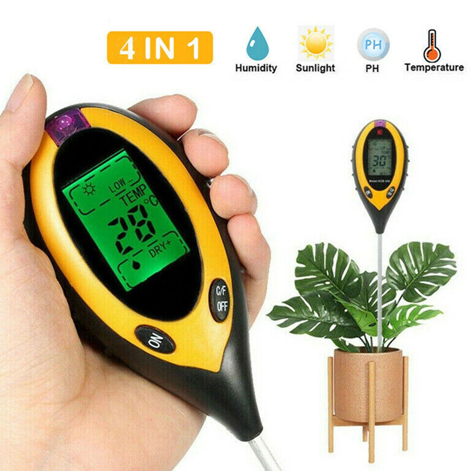 4 in 1 Soil PH Tester Moisture Sunlight Light Test Meter for Garden Plant Lawns