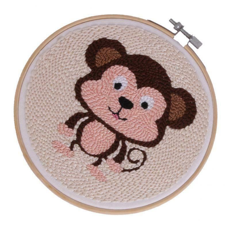 2x Monkey Cat Embroidery Starter Kit Hoop Color Threads Needles Tools Kit