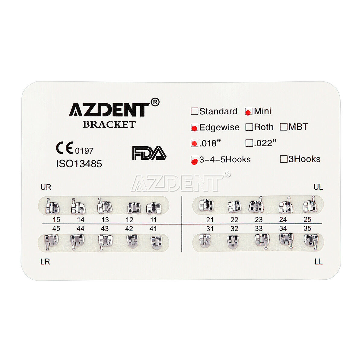 30 X Dental Orthodontic Brackets Braces Mini Edgewise 018 Hook 345 Metal AZDENT