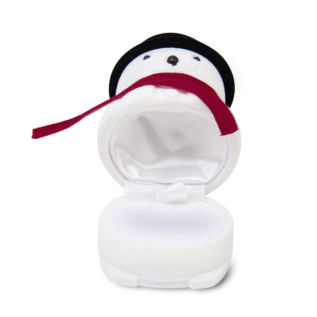Small Xmas Snowman Santa Ring Earring Display Storage Gift Packing Box Black