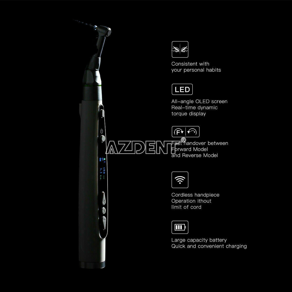 Wireless Dental LED Mini Endo Motor 16:1 Reduction Contra Angle Root Canal