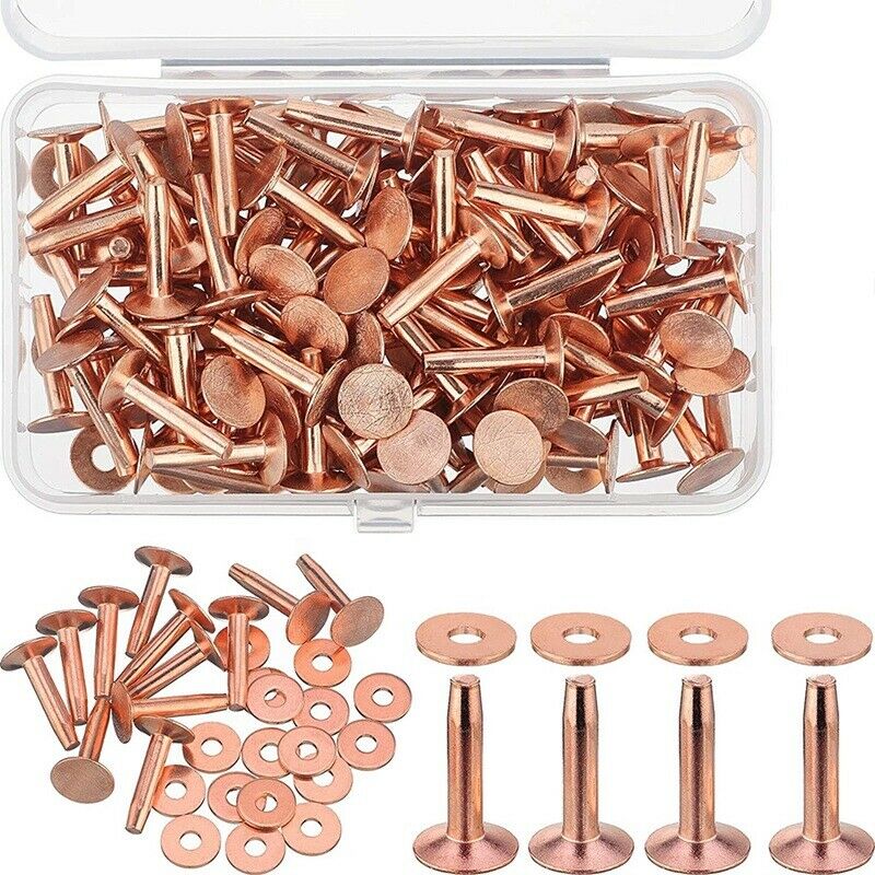 100 Sets Copper Rivets and Burrs Washers Leather Copper Rivet Fastener for WE8V9