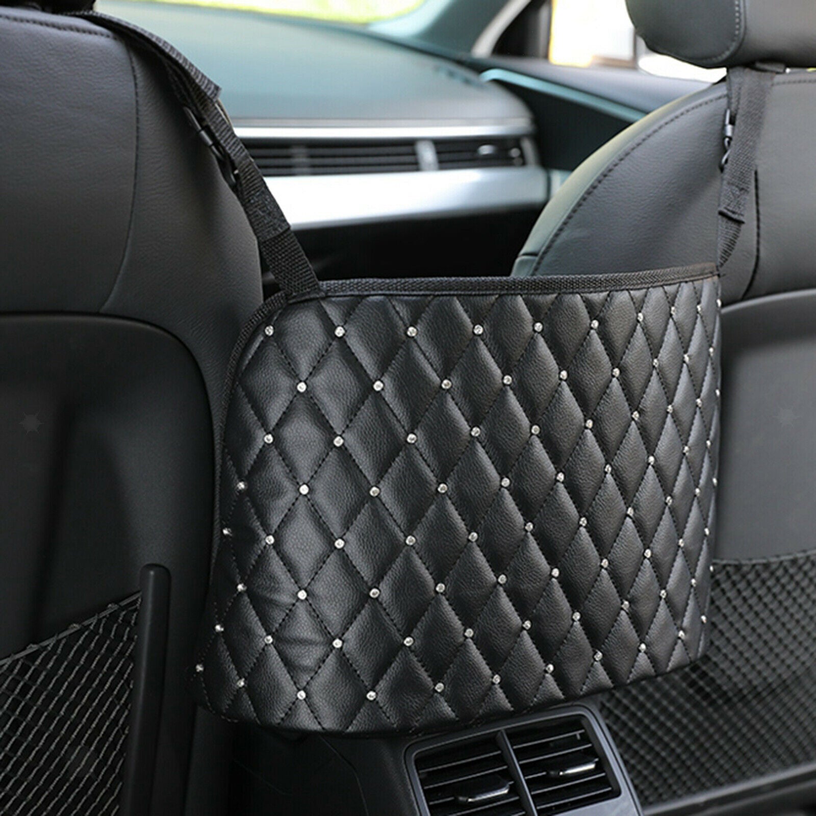 Car Net Pocket Handbag Holder Organize Nylon Between Car Seat Storage Black
