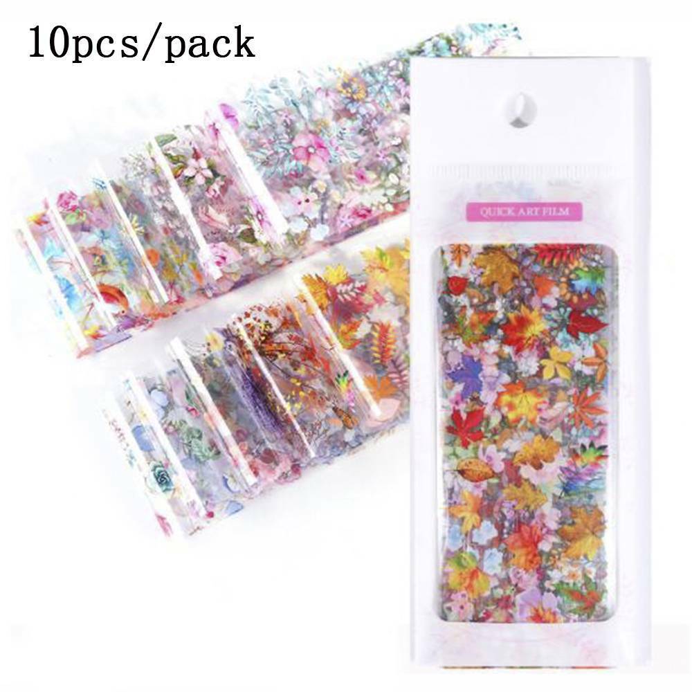 10 Sheets Mixed Rose Flower Nails Transfer Foil Beauty Nail Art Stickers Decals