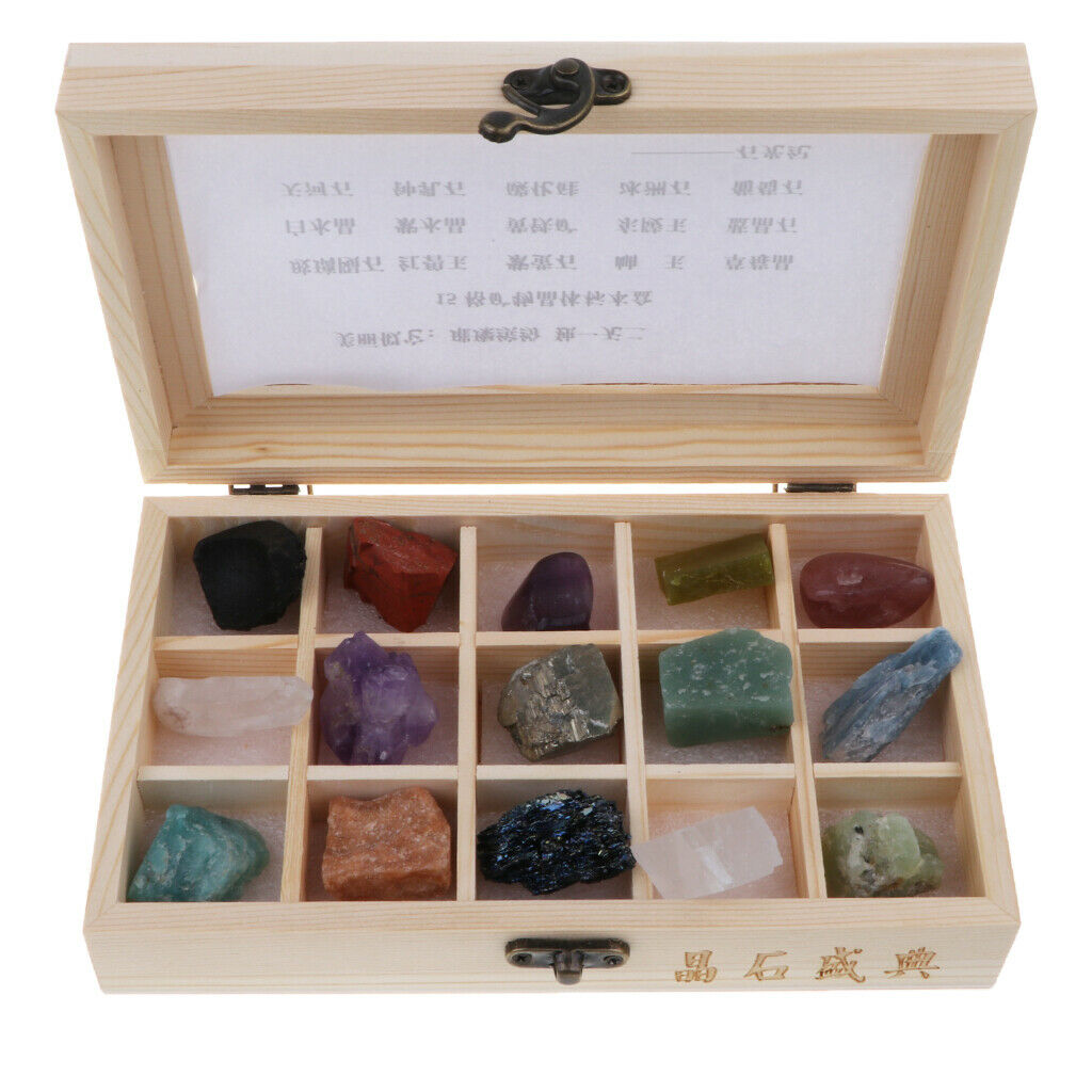 Set of 15 Drum Stones Crystal Stones Quartz Crystals Stone with Wooden Box for