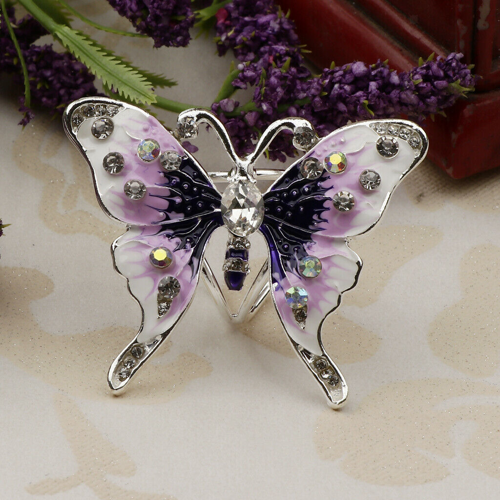 4 Pieces Women's Fashion Enamel Butterfly Rhinestone Scarf Ring Buckle Clip