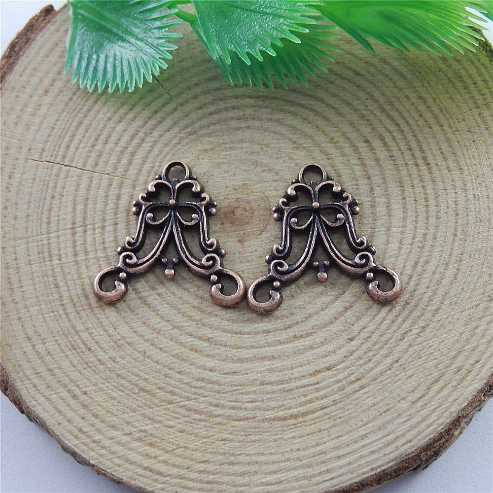 40pcs Antiqued Copper Red Alloy Floral Charms Pendant Jewelry Connectors 51554