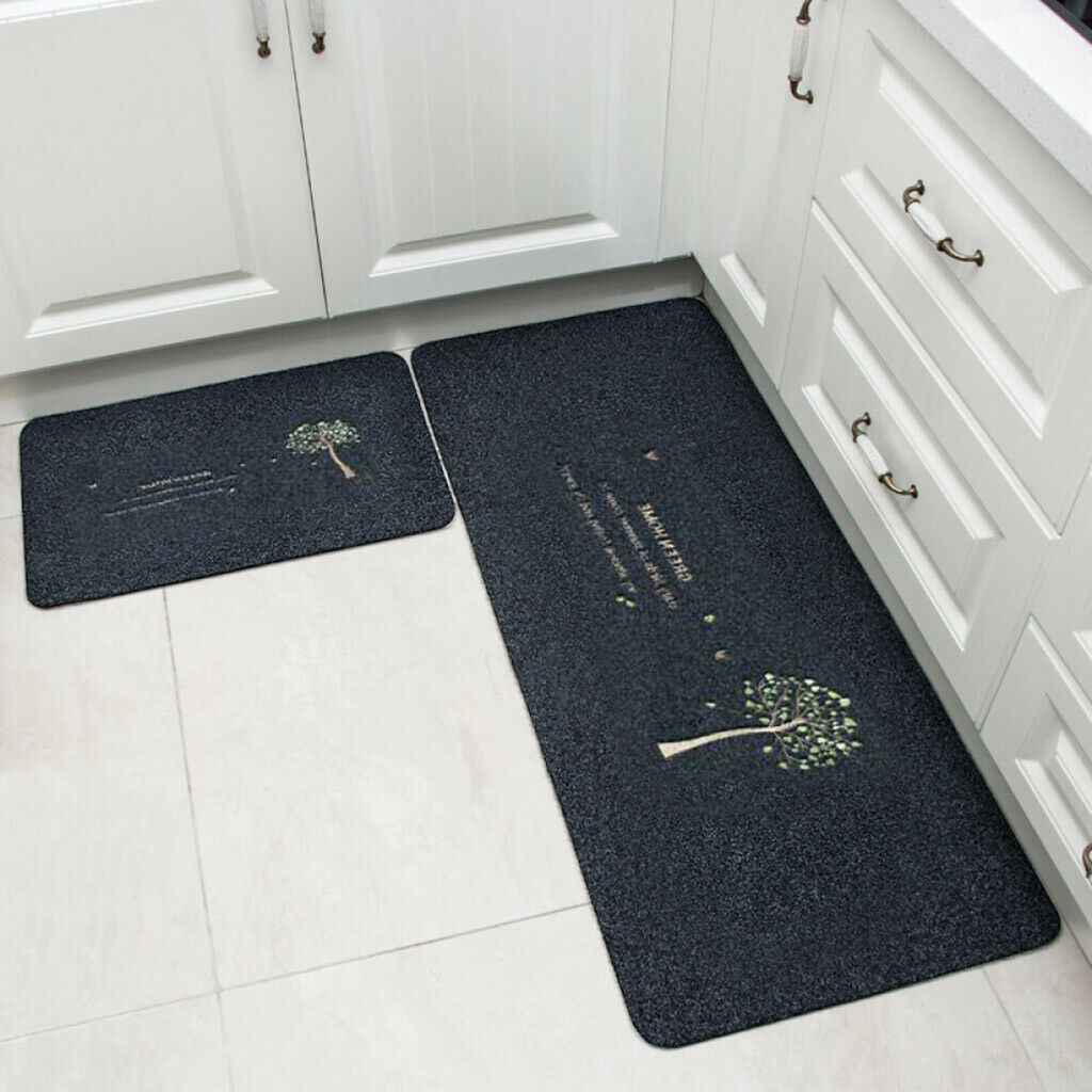 2x Kitchen Area Rugs Anti-slip Water-absorbing Floor Pad for Home Hallway