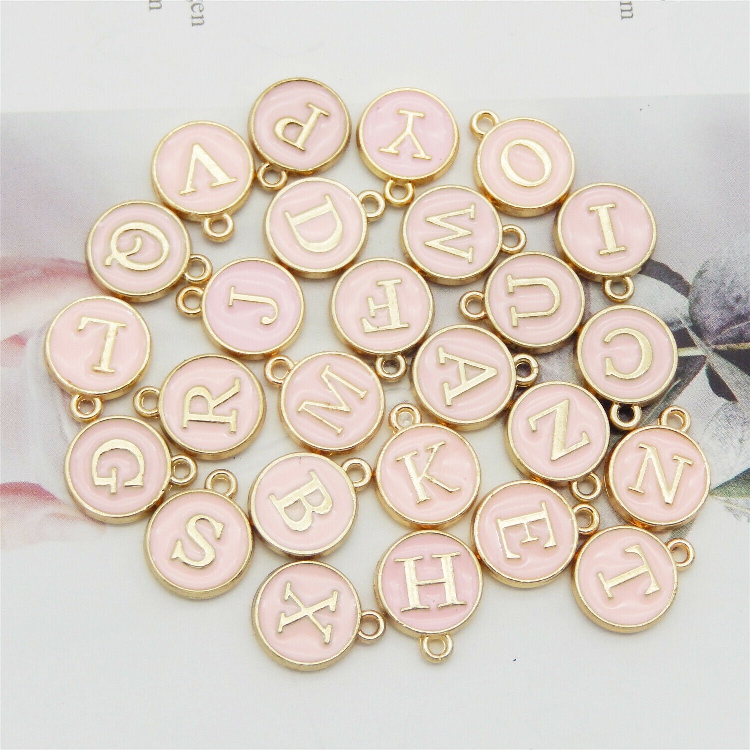 26pcs Enamel Plated Alloy A-Z Letters Alphabet Pendant Charms DIY Findings Craft