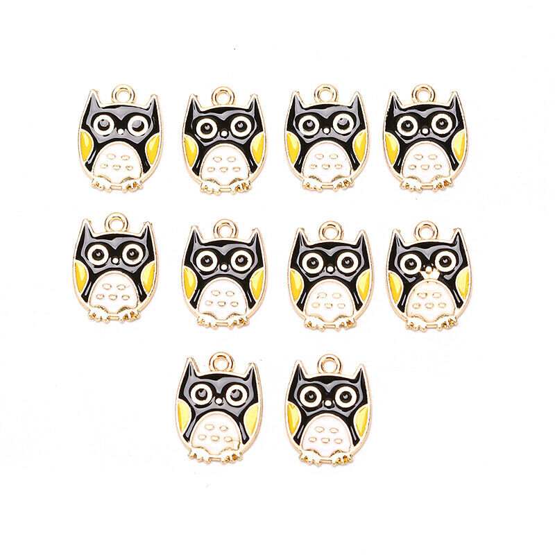 10Pcs/Set Enamel Alloy Owl Charms Animals Pendant Jewelry DIY Making Craft G Rf
