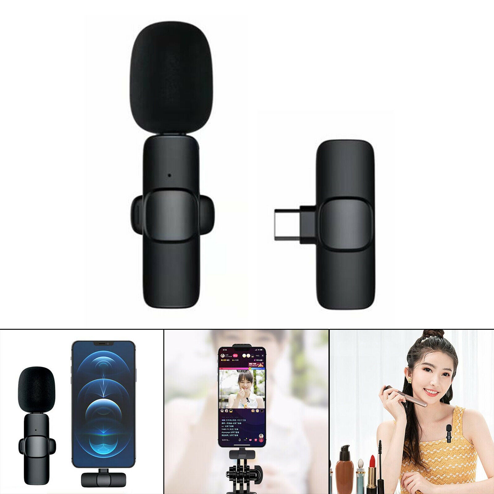 Universal Bluetooth Lavalier Microphone Mini Clip-On Microphone USB-C Plug &
