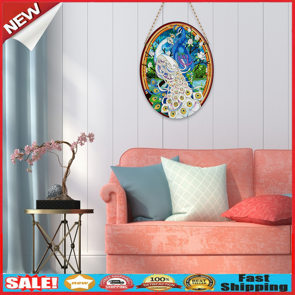 5D DIY Special Shape Diamond Painting Peafowl Leather Mural Wall Decoration @