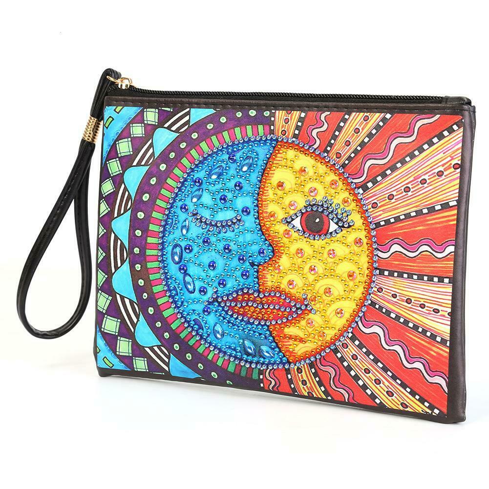 DIY Sun Moon Face Special Shaped Diamond Painting Wristlet Wallet Clutch @