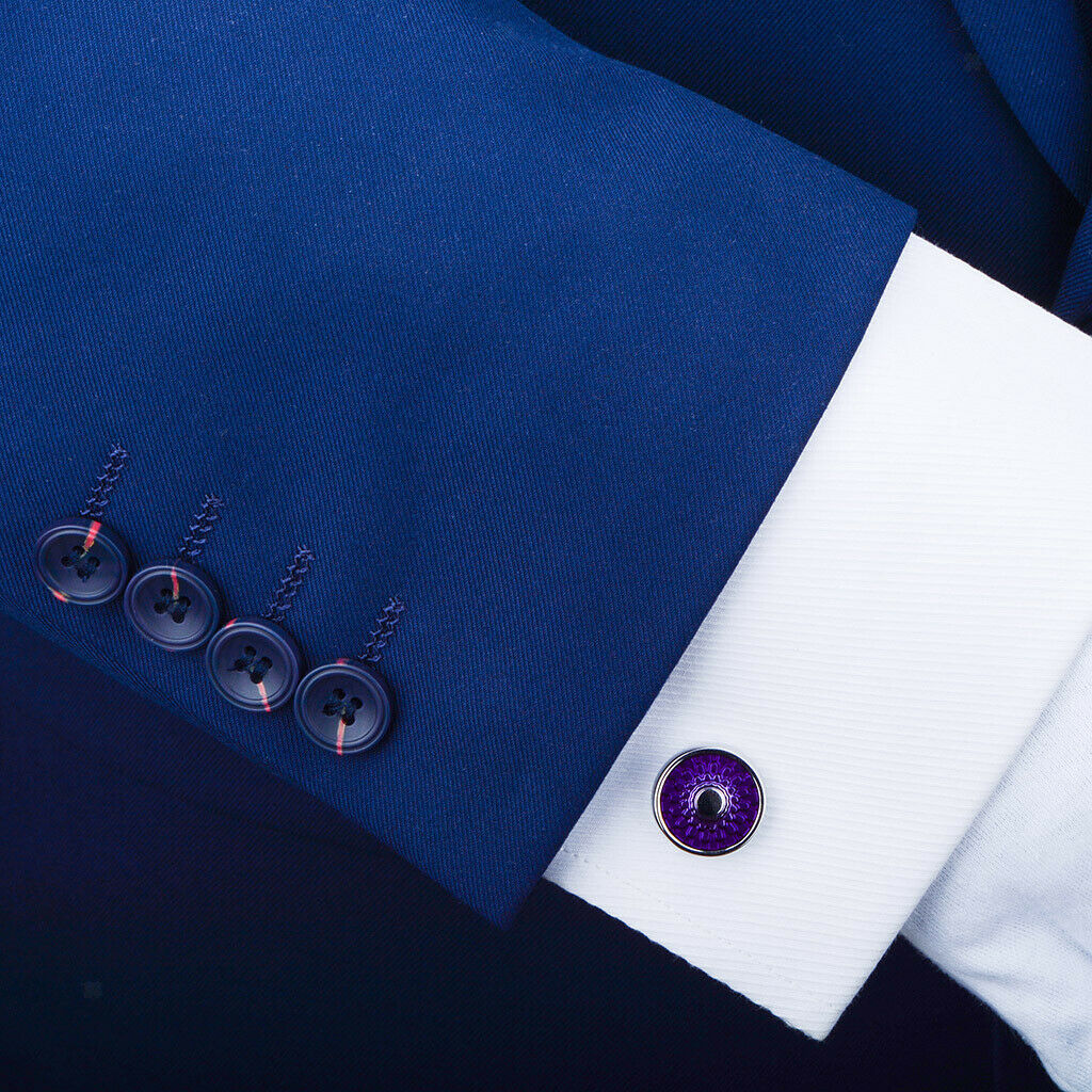 Savannah Men's Business Round Purple Transparent Oil French Shirt Cufflink