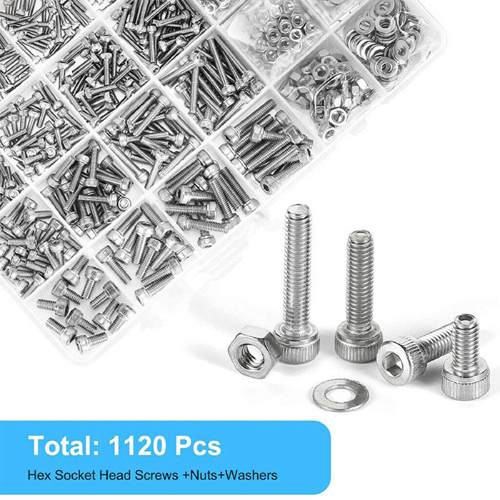 1120pcs M2 M2.5 M3 M4 Hex Socket Head Round with Wrenches Tweezers