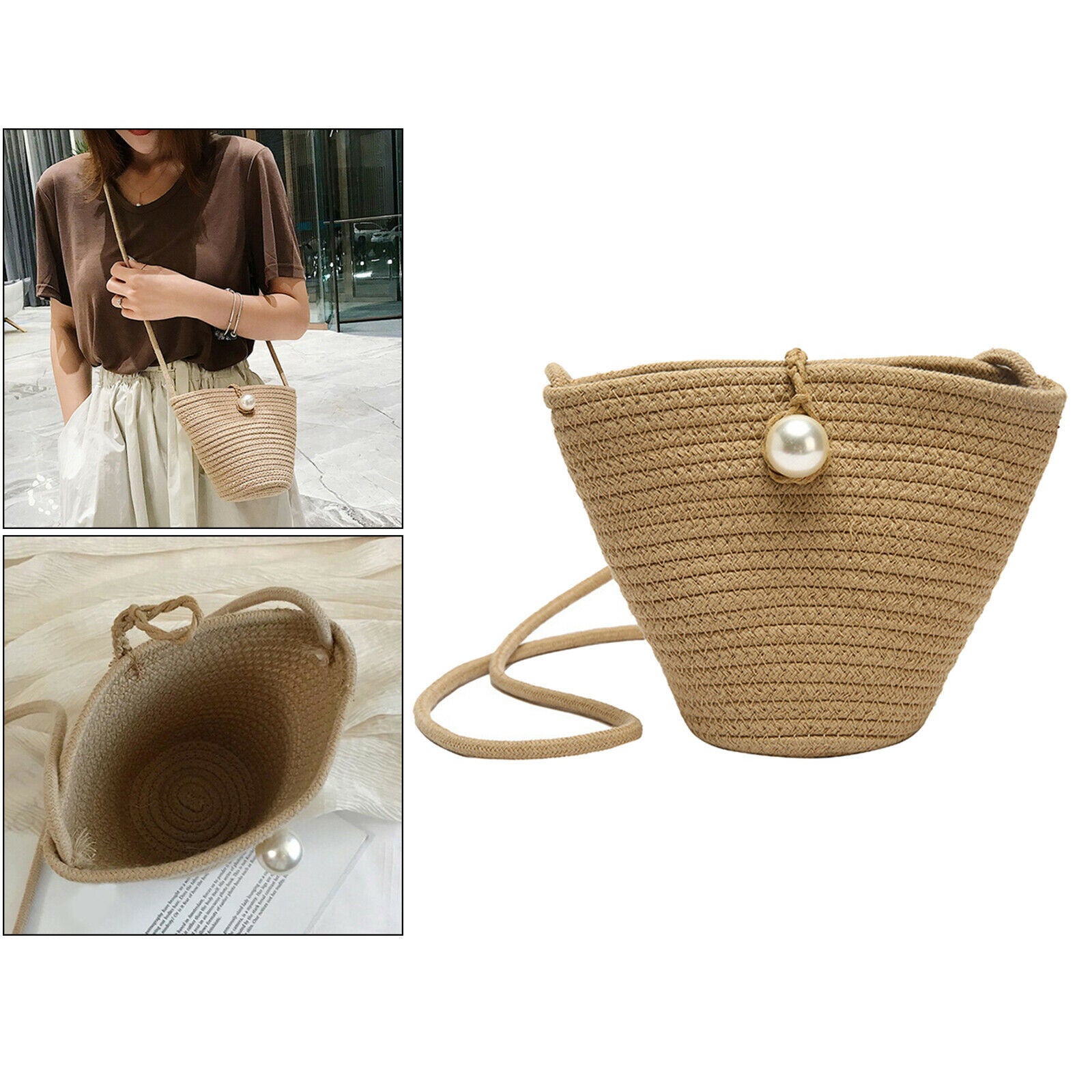 Women Straw Shoulder Bag Beach Rattan Handbag Vocation Handwoven Woven Tote