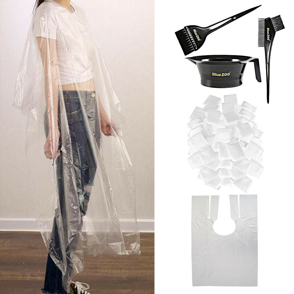 200x Waterproof Disposable Hair Capes Apron & Hair Dye Set Dyeing Comb Bowl