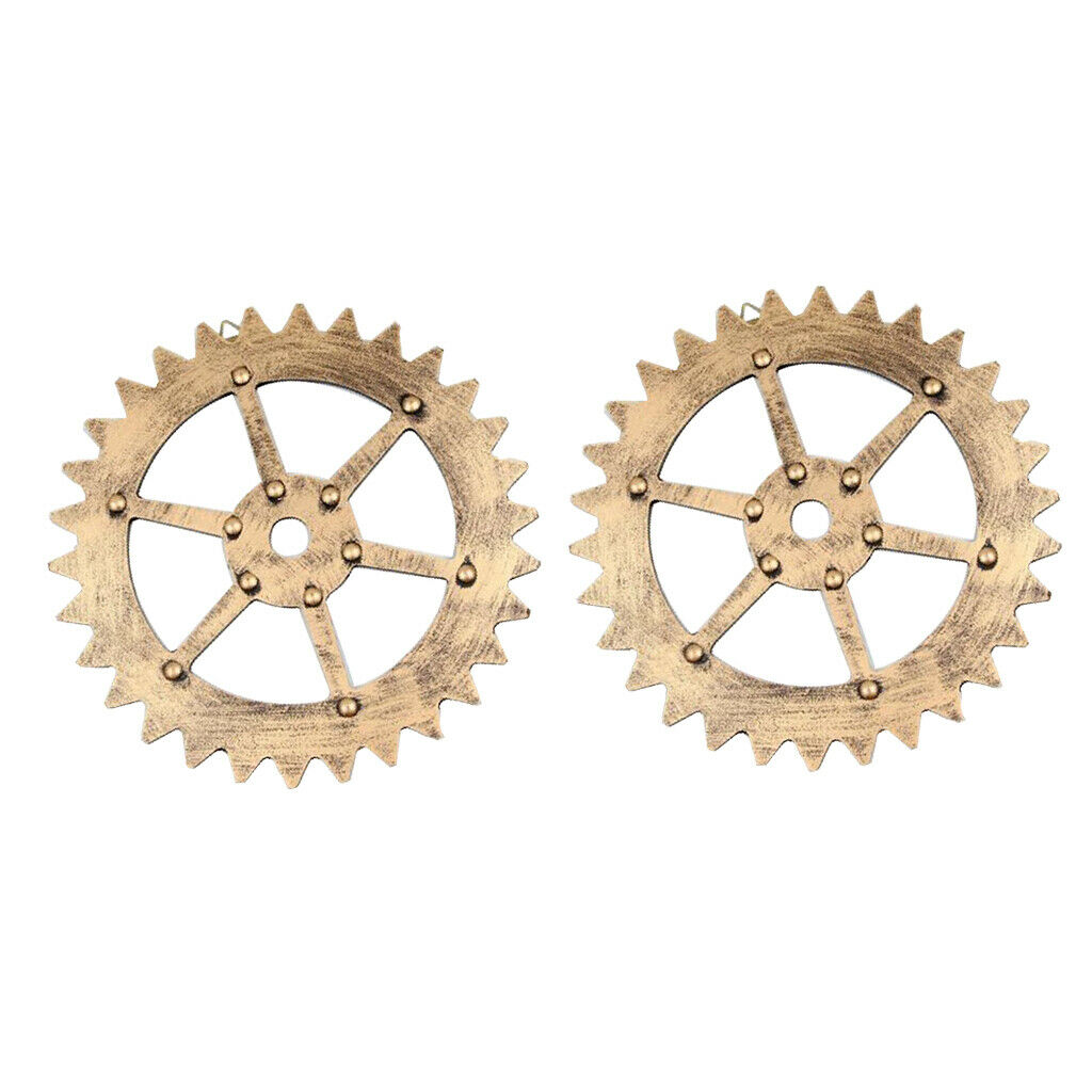 2Pcs Golden Wheel Gear Wall Signs Wooden Art Wall Hanging Home Decor Diameter