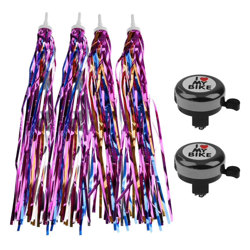 Metal Bike Bicycle Bell Black Kids w/ Bike Streamers Tassels Accessories