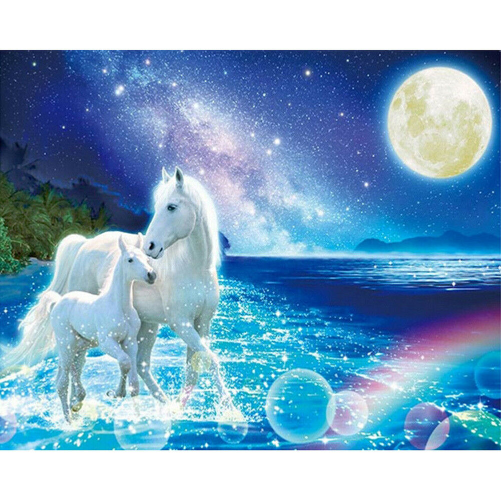 Two Horses DIY Diamond Painting Full Round Drill Rhinestone Cross Stitch @