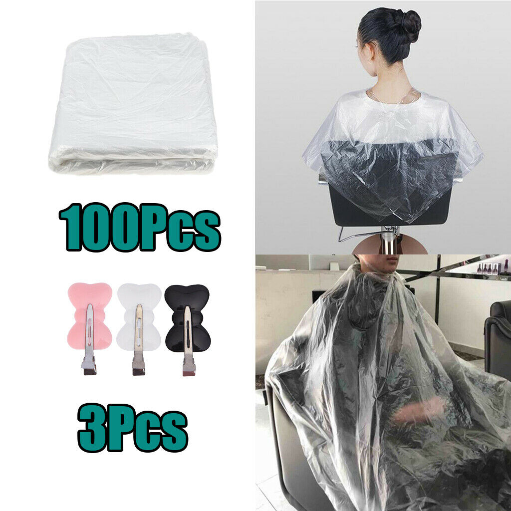 100-piece 25x33 in. Disposable Hair Cutting Capes & 3xClips Salon Gown Apron