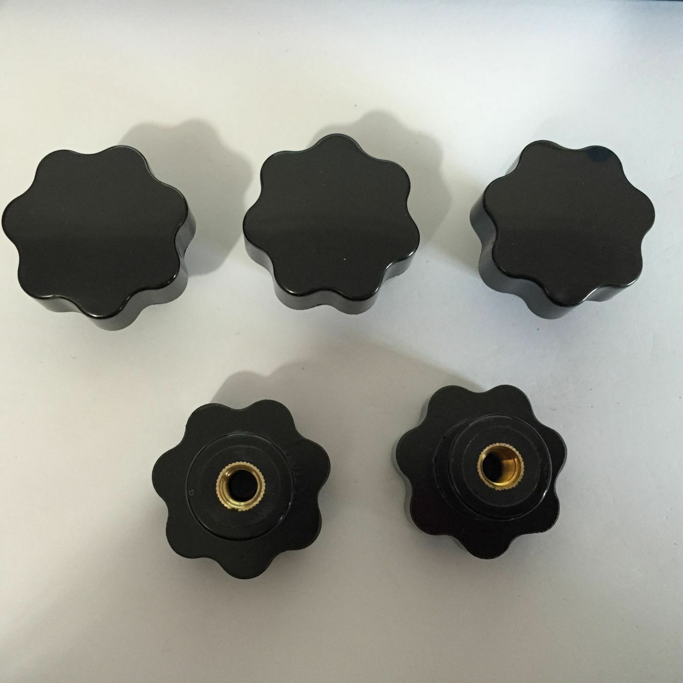 M8 x 40mm Dia Thread Black Plastic Star Head Clamping Knob Grip 5pcs