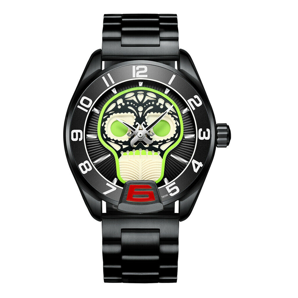 Multifunction Mens Watch Metal Band Mechanical Automatic Wirstwatch Black