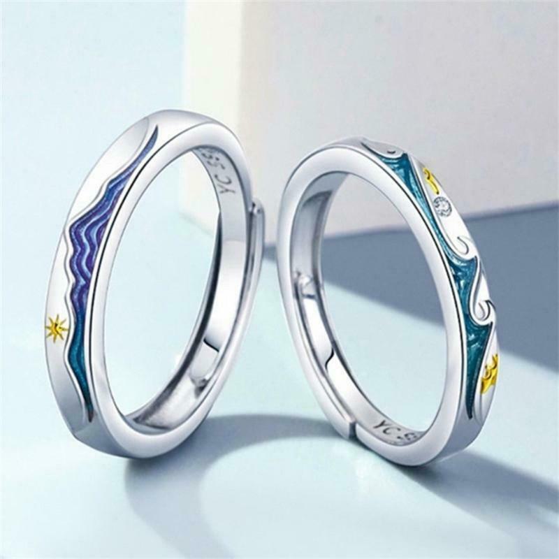 2 Pieces Couples Copper Rings Sets for Boys and Girls Promise Rings for Couples