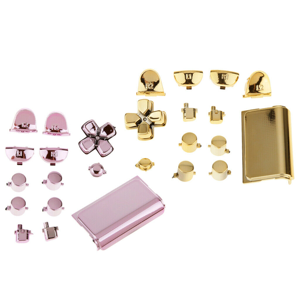 2 Kit Chrome Plating Buttons and Touchpad for PS4 Controller Pink+Golden