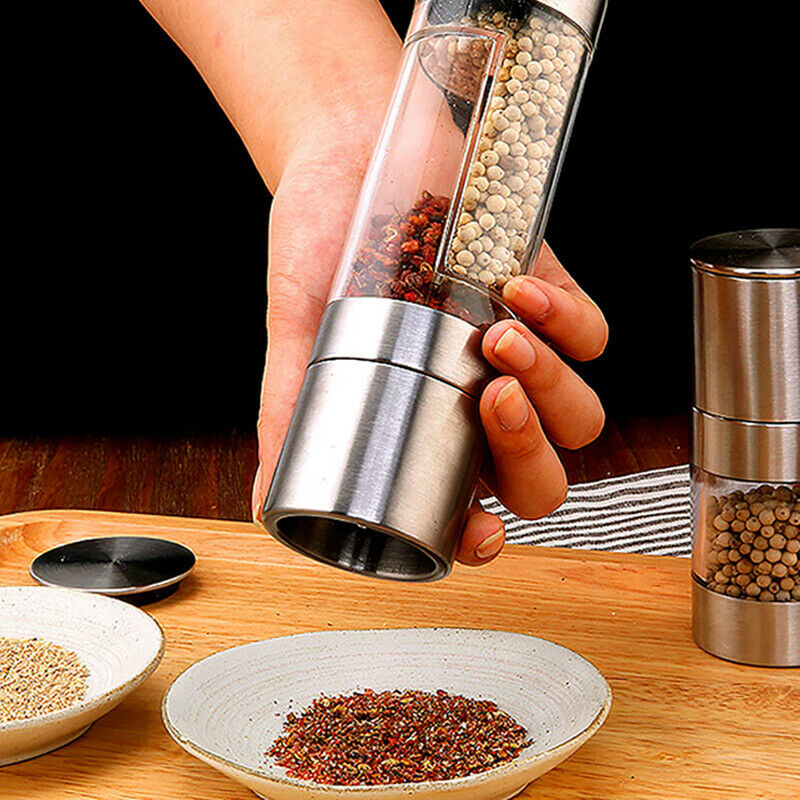 2 In 1 Stainless Steel Durable Salt Pepper Manual Mill Grinder Shaker Refilla DF