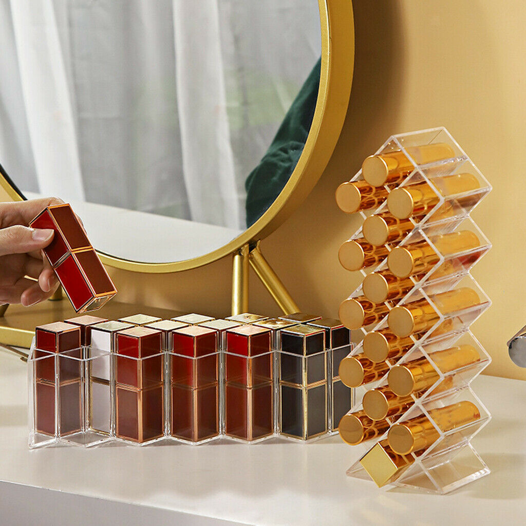 16 Plaid Refillable Display Holder Lipstick Rack Storage Box Organizer