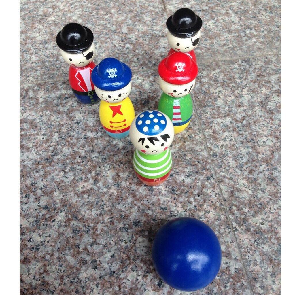 Colorful Mini Wood Bowling Game Set Family Fun Toys Children's