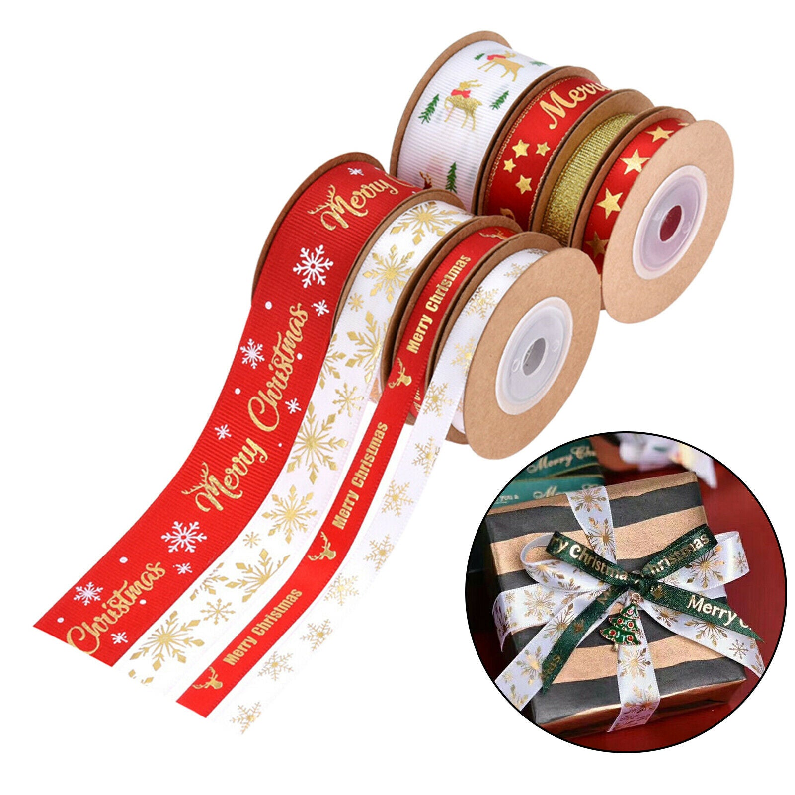 8x Christmas Ribbon Grosgrain Trimming Xmas Gift Wrapping Package Party